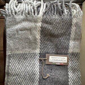LOMBARDA Italian Plaid Wool Blend Throw Blanket 51" X 67"